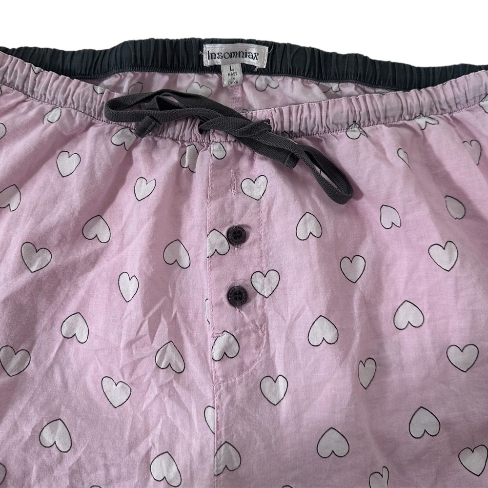 Insomniax Pajama Set Women L Pink Heart Print Cotton Button Down Short Sleeve - Picture 3 of 9